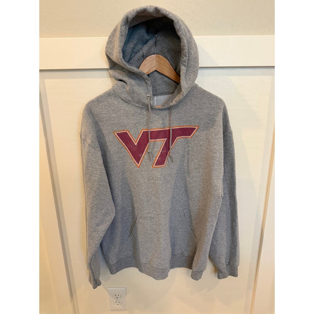 Virginia Tech VT Gray Pullover Hoodie Sweatshirt | NCAA College Fan gear | Large